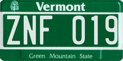 VT license plate ZNF019