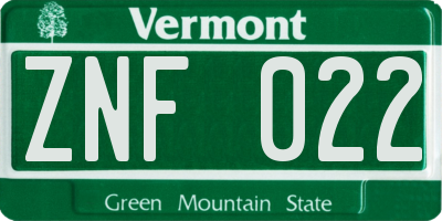 VT license plate ZNF022