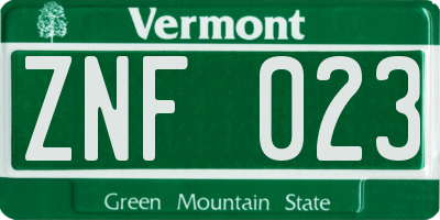 VT license plate ZNF023