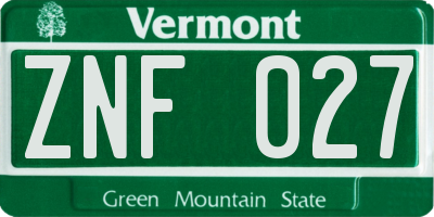 VT license plate ZNF027
