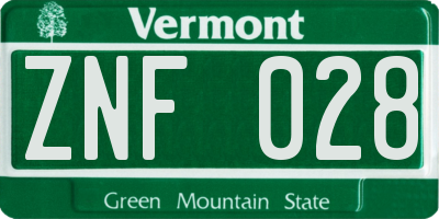VT license plate ZNF028