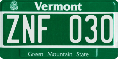 VT license plate ZNF030