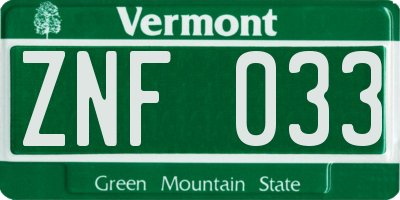 VT license plate ZNF033