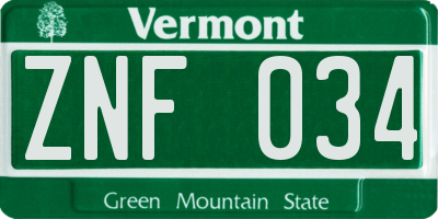 VT license plate ZNF034