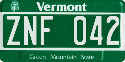 VT license plate ZNF042