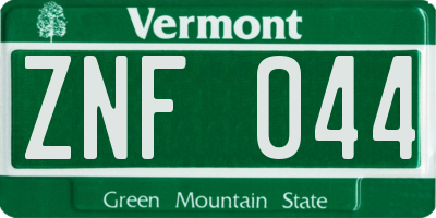 VT license plate ZNF044