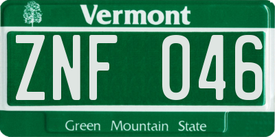 VT license plate ZNF046