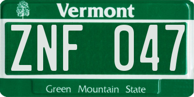 VT license plate ZNF047