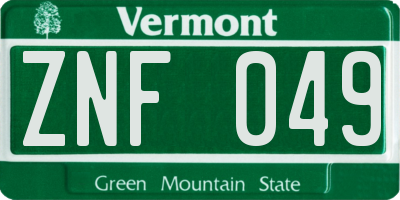 VT license plate ZNF049