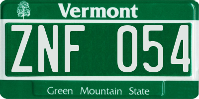 VT license plate ZNF054