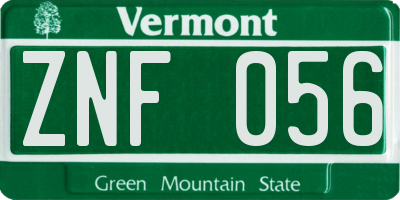 VT license plate ZNF056