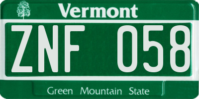 VT license plate ZNF058