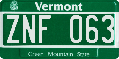 VT license plate ZNF063
