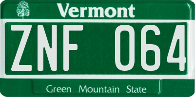 VT license plate ZNF064