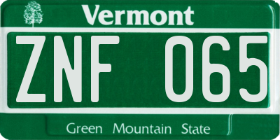 VT license plate ZNF065