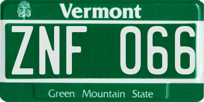 VT license plate ZNF066