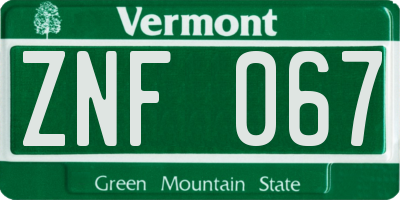 VT license plate ZNF067