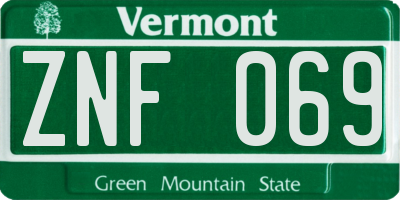 VT license plate ZNF069