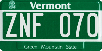 VT license plate ZNF070