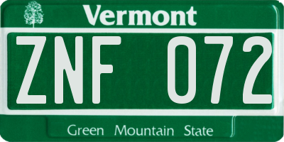 VT license plate ZNF072