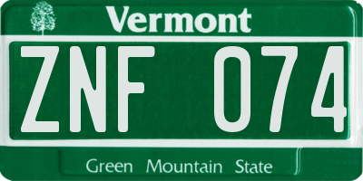 VT license plate ZNF074