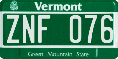 VT license plate ZNF076