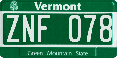VT license plate ZNF078