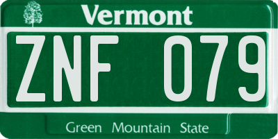 VT license plate ZNF079