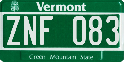VT license plate ZNF083