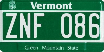 VT license plate ZNF086