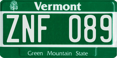 VT license plate ZNF089