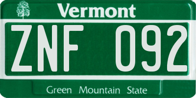VT license plate ZNF092