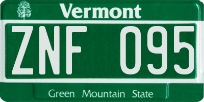 VT license plate ZNF095