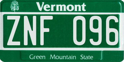 VT license plate ZNF096