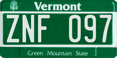 VT license plate ZNF097