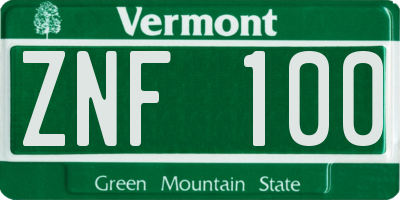 VT license plate ZNF100