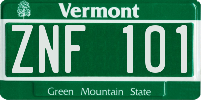 VT license plate ZNF101
