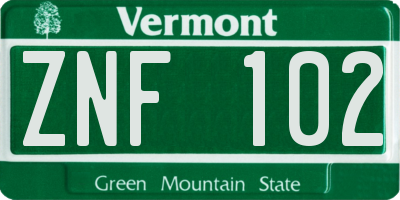 VT license plate ZNF102