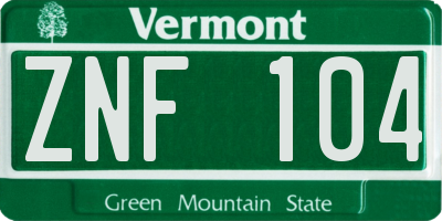 VT license plate ZNF104
