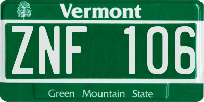 VT license plate ZNF106