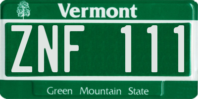 VT license plate ZNF111