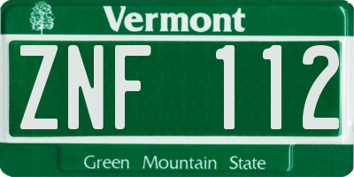 VT license plate ZNF112
