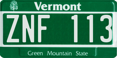 VT license plate ZNF113