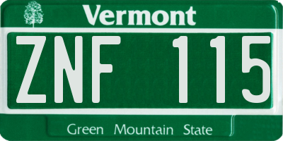 VT license plate ZNF115