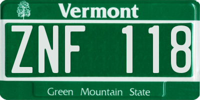 VT license plate ZNF118