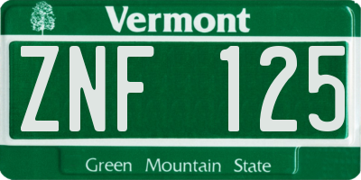 VT license plate ZNF125