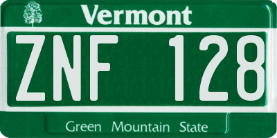 VT license plate ZNF128