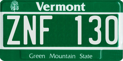 VT license plate ZNF130