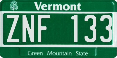 VT license plate ZNF133