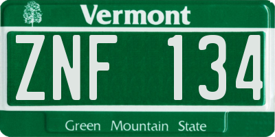 VT license plate ZNF134